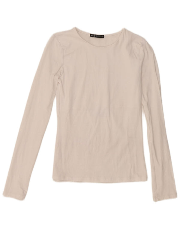 Top Zara da donna a maniche lunghe UK 8 Small in cotone bianco