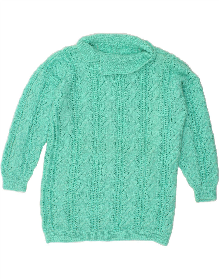 VINTAGE Womens Oversized Roll Neck Jumper Sweater UK 10 Small Turquoise Vintage Vintage and Second-Hand Vintage from Messina Hembry 