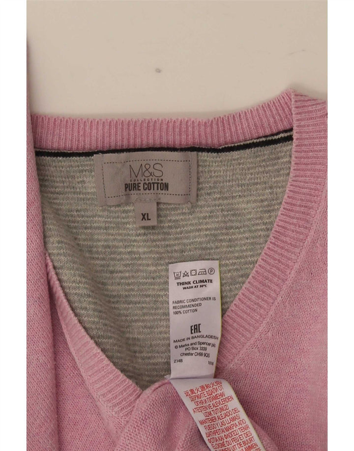Maglione da uomo con scollo a V Marks & Spencer XL in cotone rosa