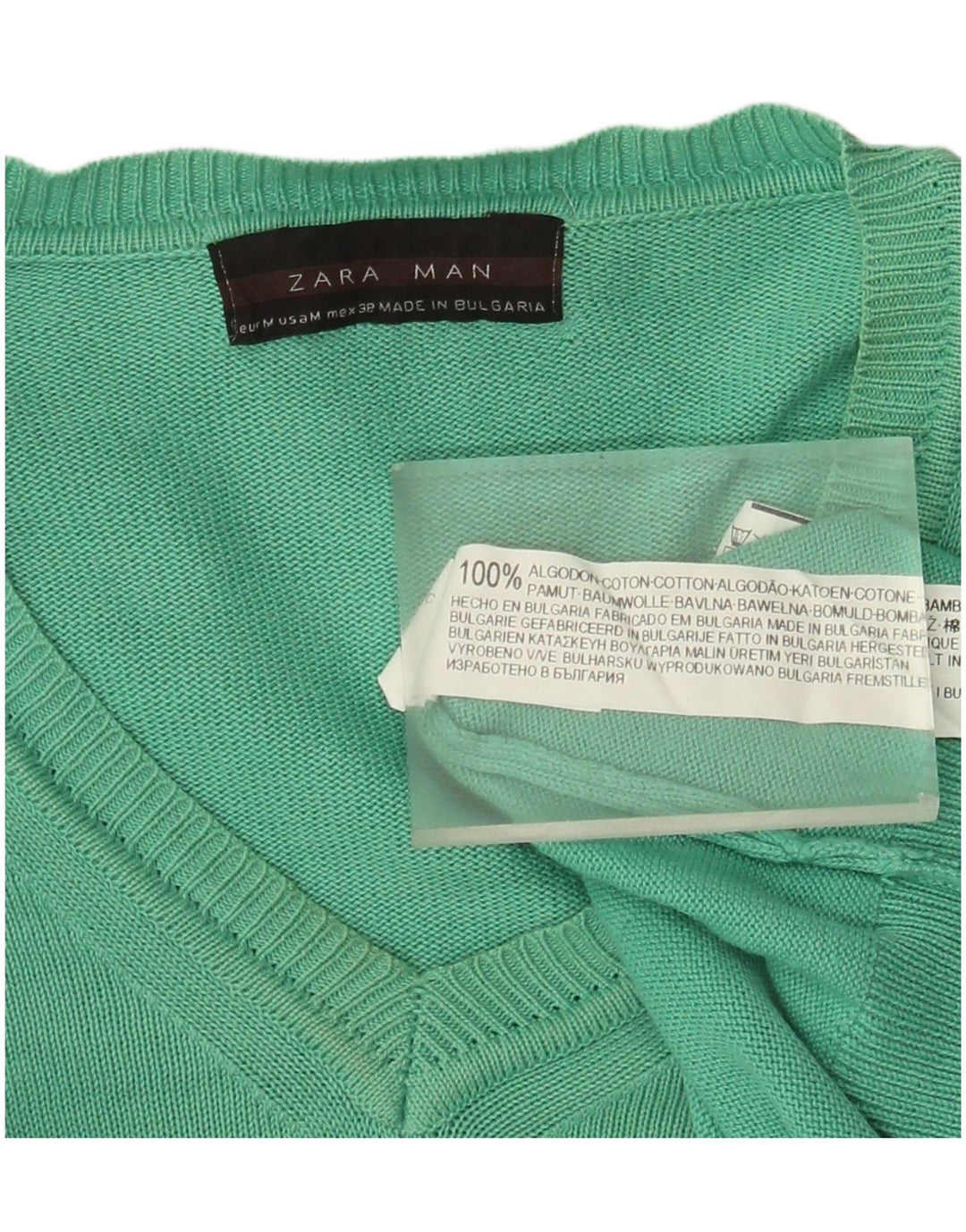 Maglione Zara da uomo con scollo a V in cotone verde medio