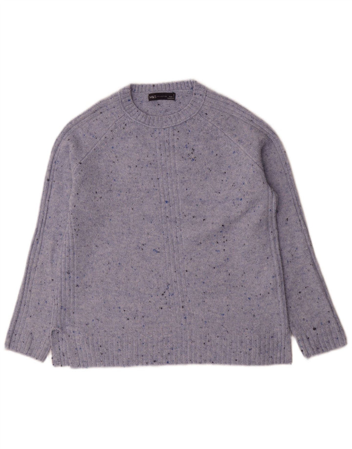 Maglione maglione girocollo da donna Marks & Spencer UK 10 piccolo blu screziato