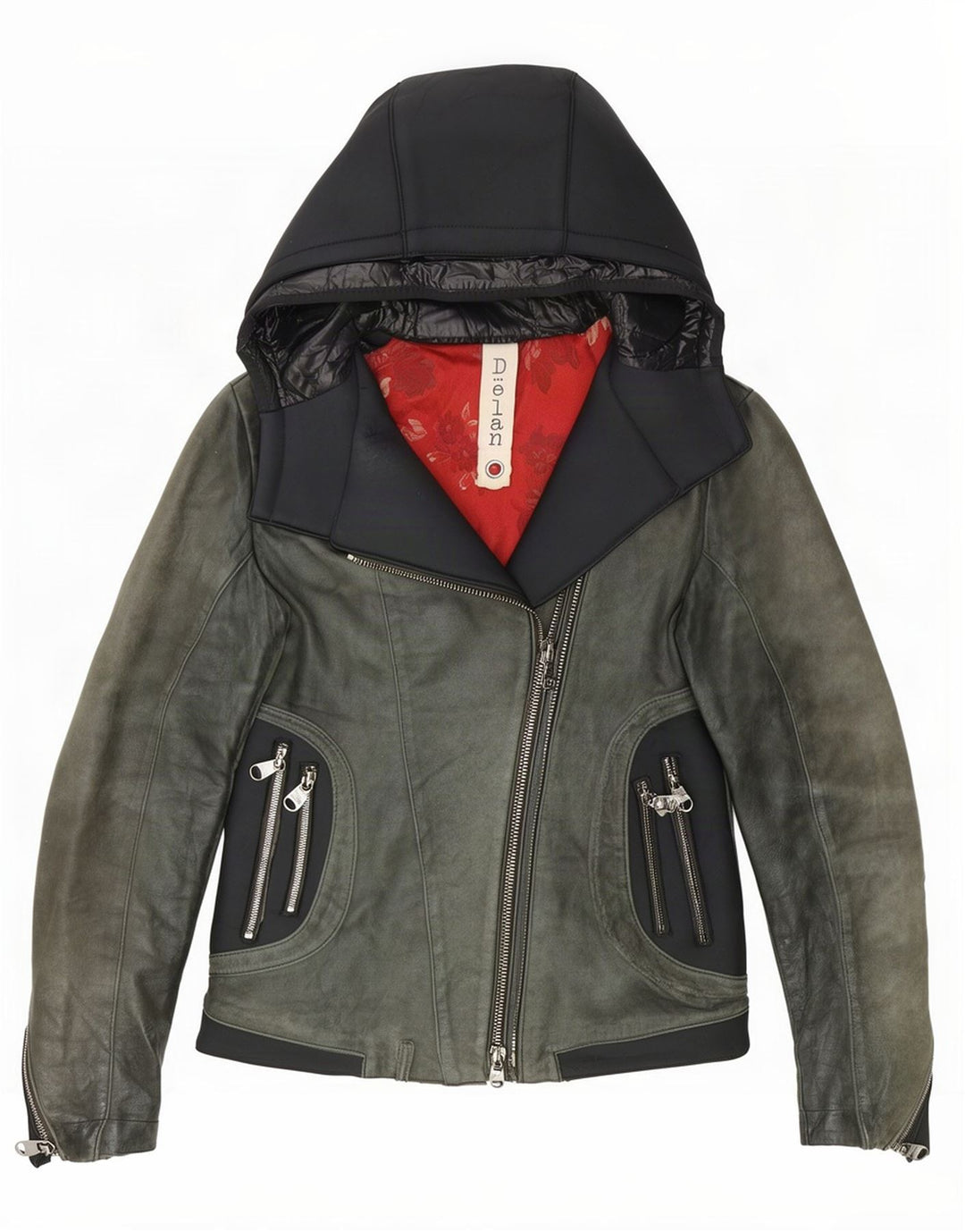Giacca da motociclista in pelle con cappuccio da donna Delan IT 42 Colore verde medio