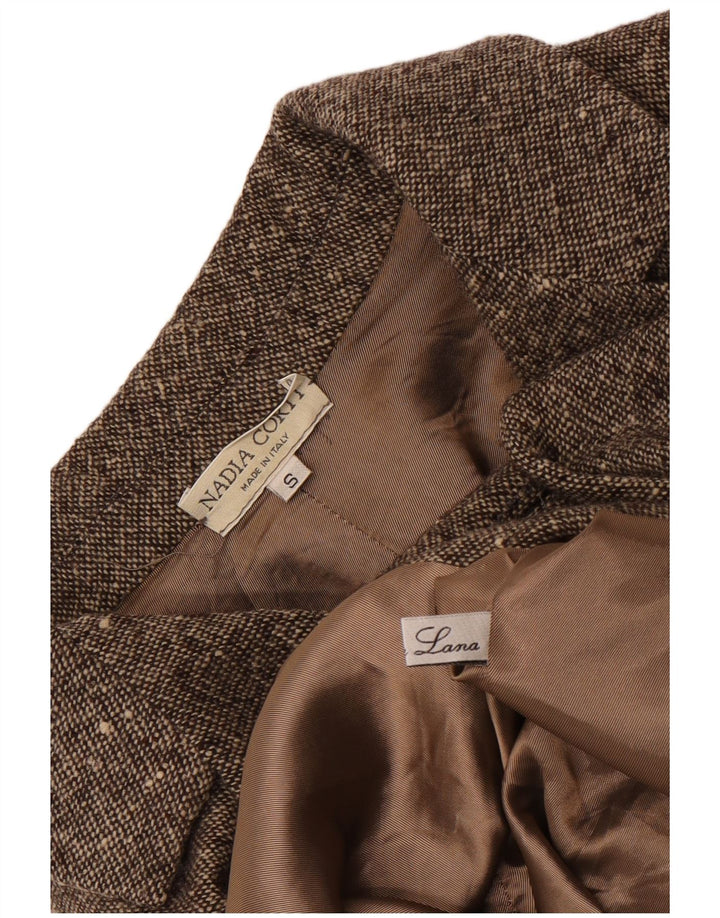 Soprabito da donna vintage UK 10 piccolo in lana screziata beige