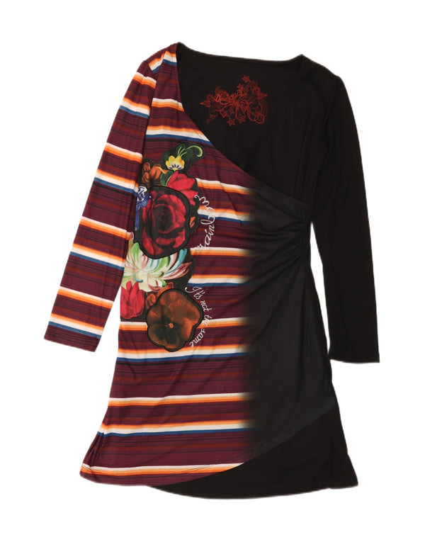 DESIGUAL Womens Long Sleeve A-Line Dress UK 18 XL Black Floral