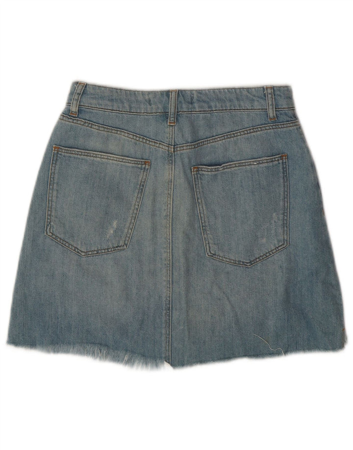 ZARA Womens Graphic Distressed Denim Skirt Small W26  Blue Cotton