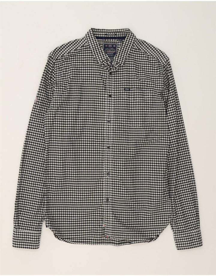 Camicia da uomo SUPERDRY grande in cotone a quadretti nero