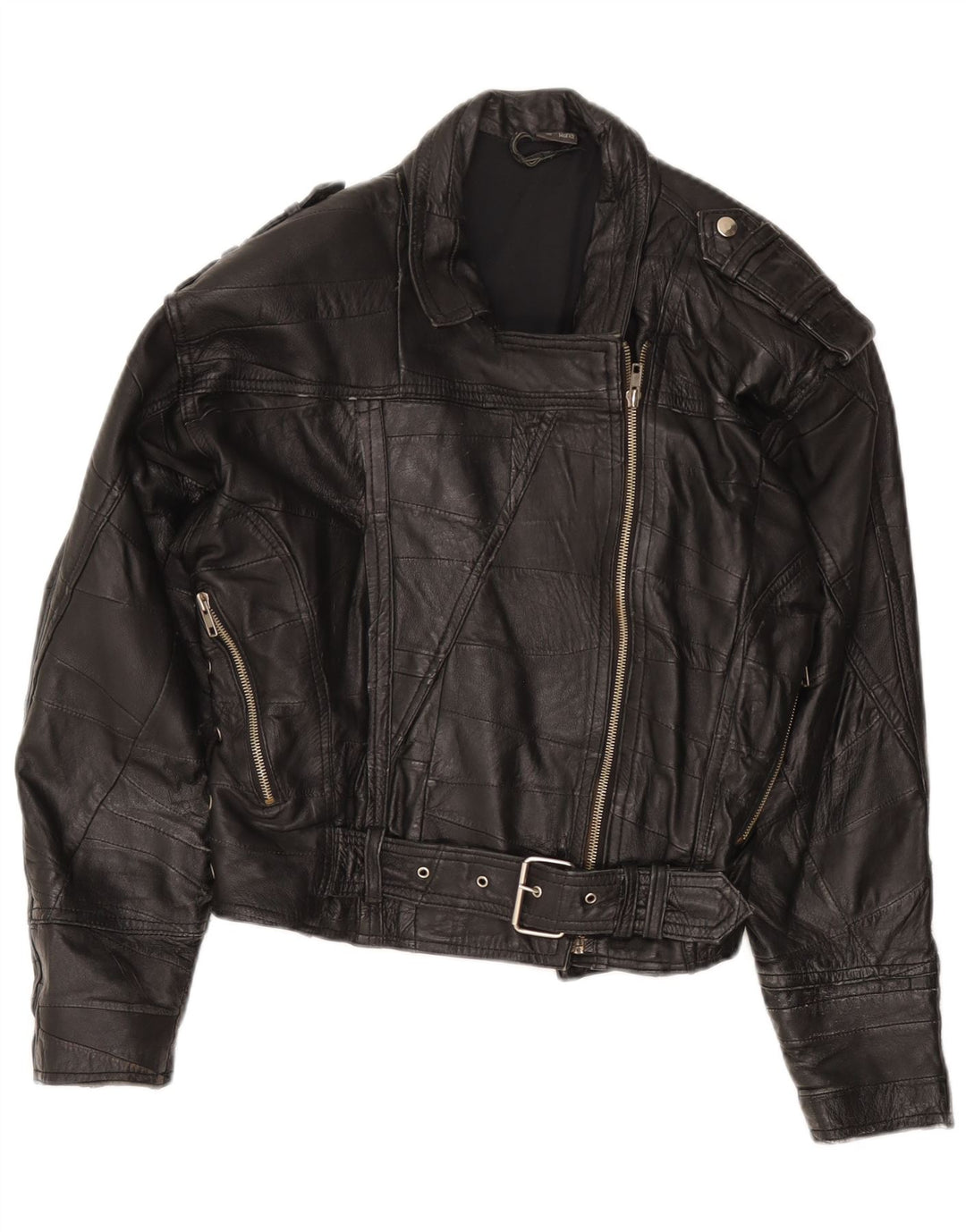 Giacca in pelle da motociclista vintage da donna IT 42 in pelle nera media