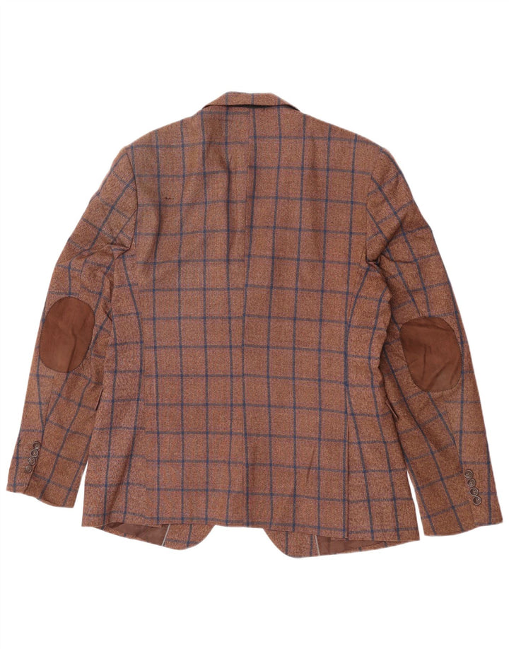 Giacca blazer da uomo a 1 bottone Marks & Spencer IT 54 2XL lana a quadri marrone