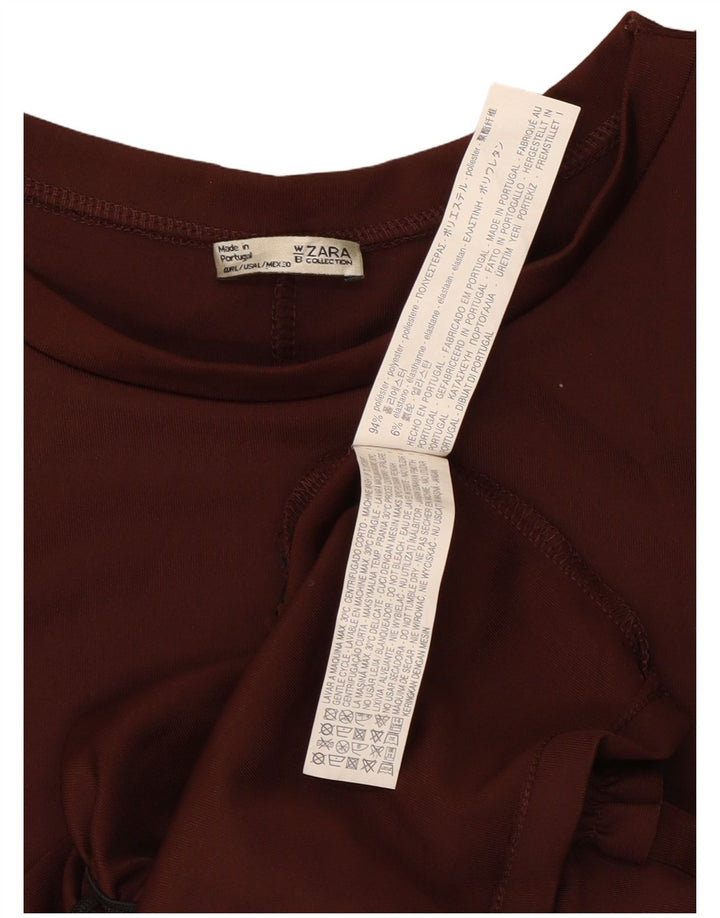 Abito a trapezio sul davanti da donna Zara con volant UK 14 grande poliestere marrone