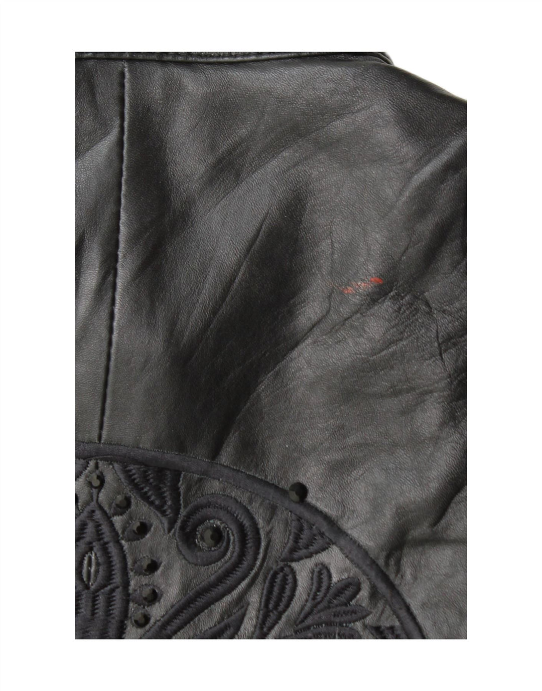Giacca da motociclista in pelle grafica da donna vintage EU 38 Pelle nera media