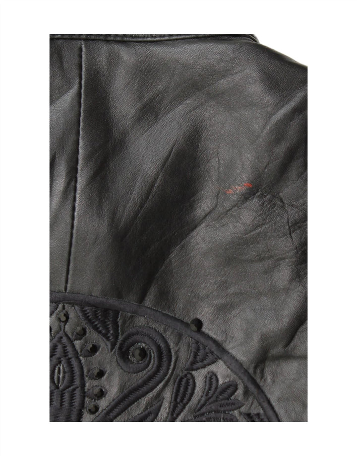 Giacca da motociclista in pelle grafica da donna vintage EU 38 Pelle nera media