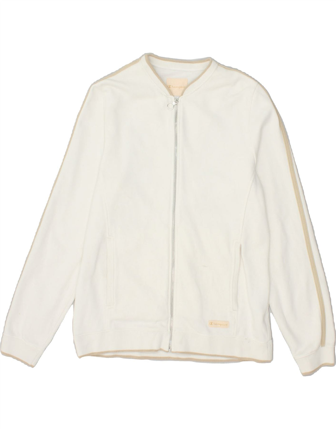 CHAMPION Womens Tracksuit Top Jacket UK 14 Medium Off White Cotton | Vintage Champion | Thrift | Second-Hand Champion | Used Clothing | Messina Hembry 