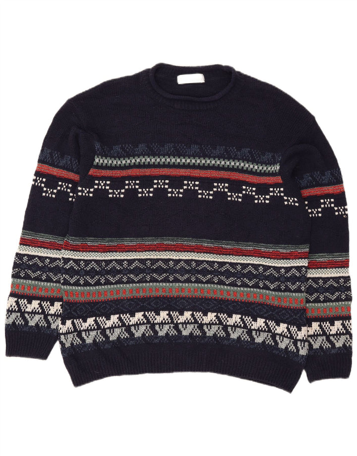 Maglione maglione girocollo da uomo Marks & Spencer grande blu navy Fair Isle