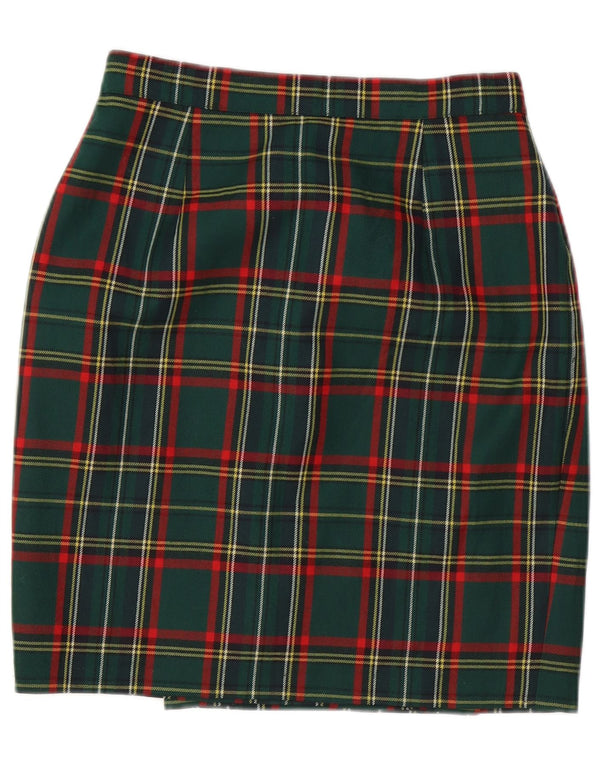 Gonna a tubino vintage da donna W28 scozzese verde medio