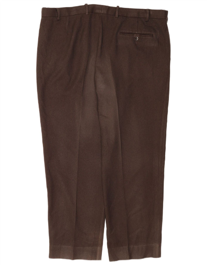 Pantaloni da abito regolari dritti da uomo Marks & Spencer W42 L29 poliestere marrone