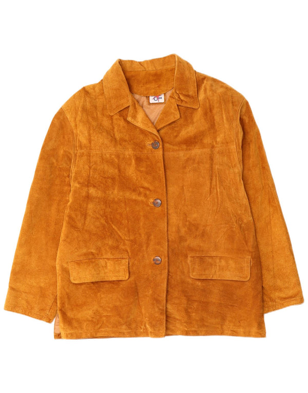 Giacca vintage in pelle scamosciata da donna UK 16 grande in pelle marrone retrò