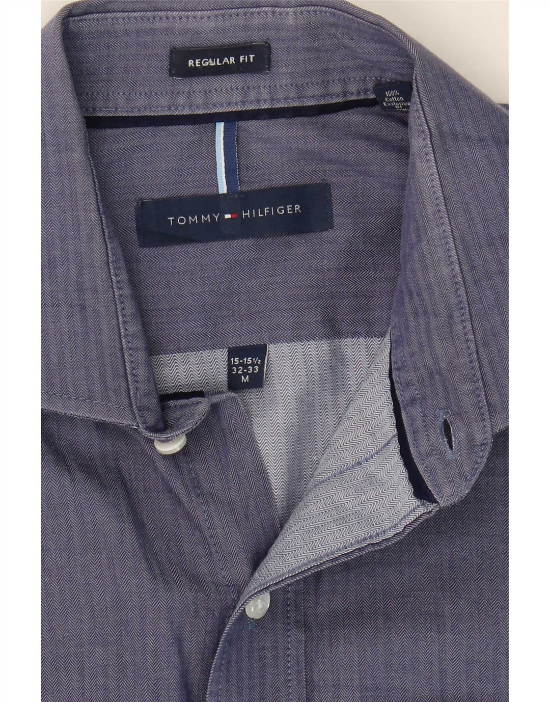 Camicia da uomo Tommy Hilfiger taglia 15 1/2 media blu navy a spina di pesce