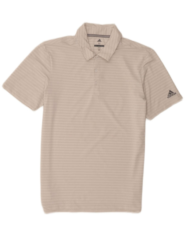 Polo da golf da uomo Adidas in poliestere a righe bianche medie