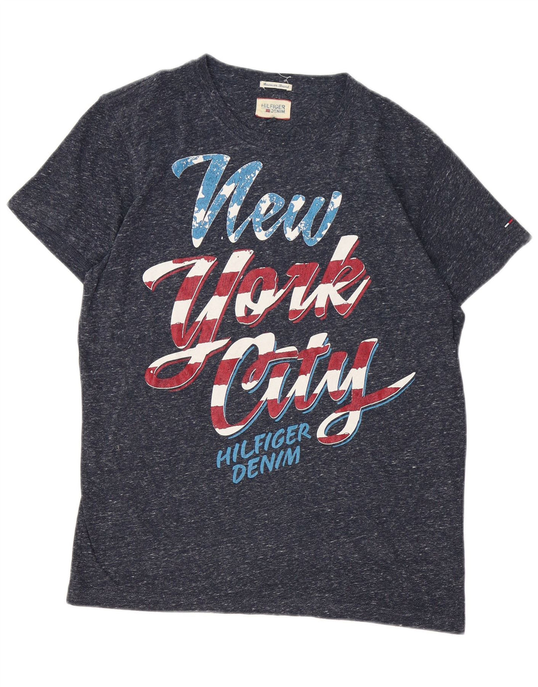 T-shirt grafica da uomo Tommy Hilfiger Top in poliestere chiazzato blu navy medio