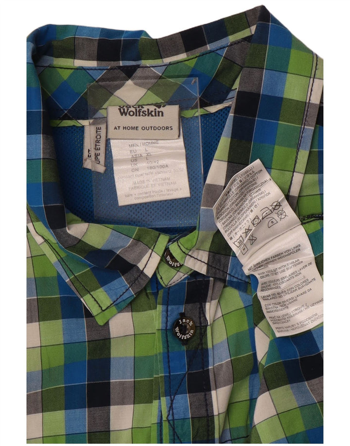 JACK WOLFSKIN Camicia a maniche corte da uomo UK 40/42 Cotone a quadri grandi blu