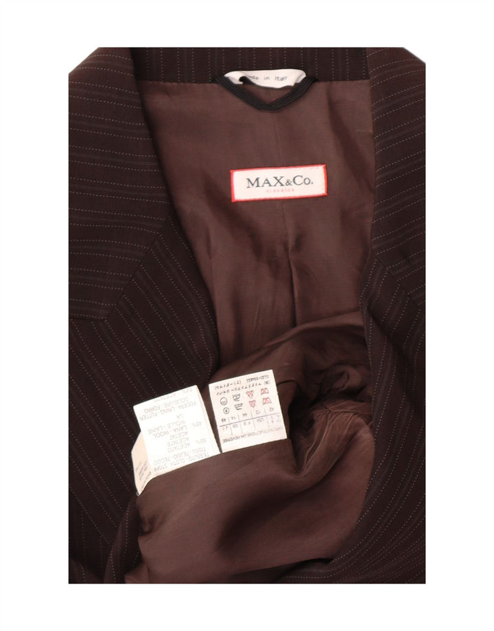 MAX & CO. Womens 1 Button Blazer Jacket UK 14 Large Brown Striped Acetate Vintage Max & Co. and Second-Hand Max & Co. from Messina Hembry 