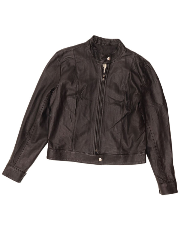 Giacca da corsa vintage in pelle corta da donna UK 16 grande in pelle nera