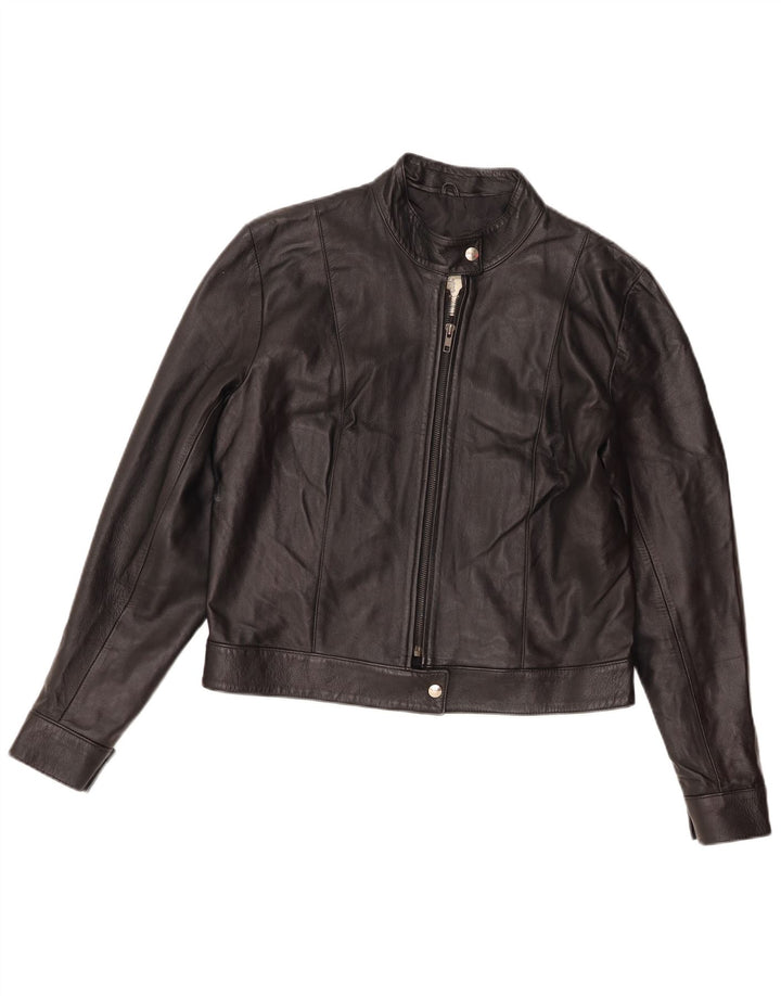 Giacca da corsa vintage in pelle corta da donna UK 16 grande in pelle nera