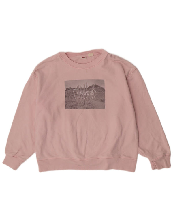 Levi's Womens Graphic Loose Fit Sweatshirt Jumper UK 14 Large Pink Cotton