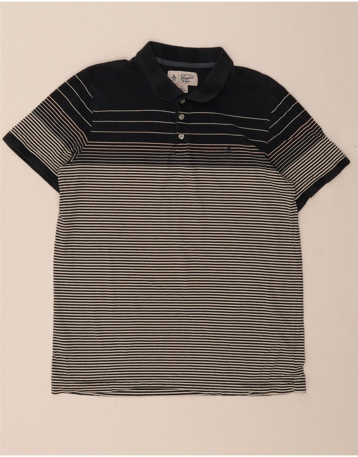 PENGUIN Mens Polo Shirt Large Black Striped Cotton Vintage Penguin and Second-Hand Penguin from Messina Hembry 