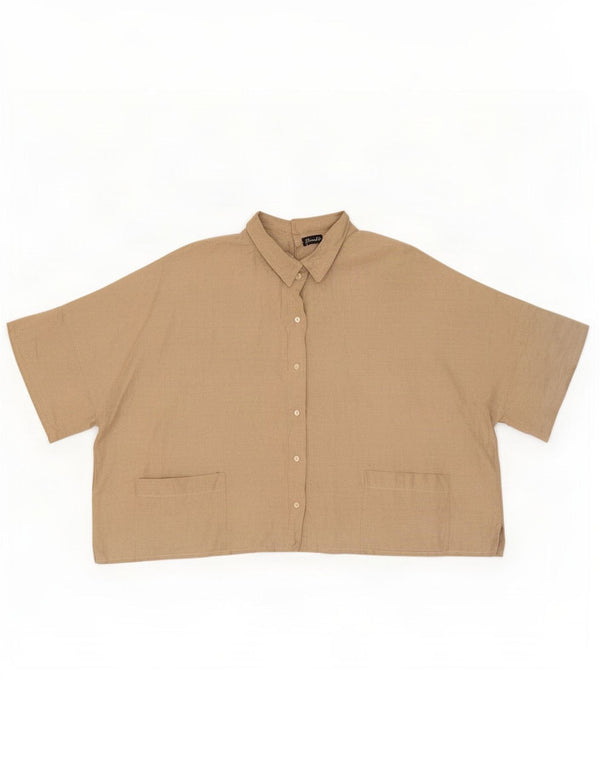 Camicetta corta da donna vintage UK 22 3XL cotone beige