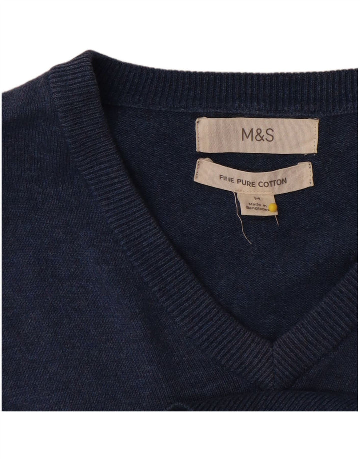 Maglione da uomo con scollo a V Marks & Spencer in cotone blu medio