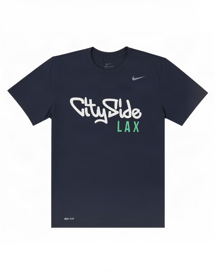 T-shirt grafica Nike da uomo Dri Fit Top medio in poliestere blu navy