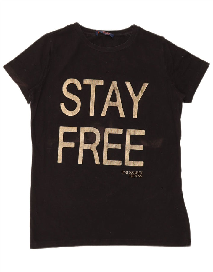 T-shirt grafica da donna Trussardi Jeans Top UK 14 Medium Nero