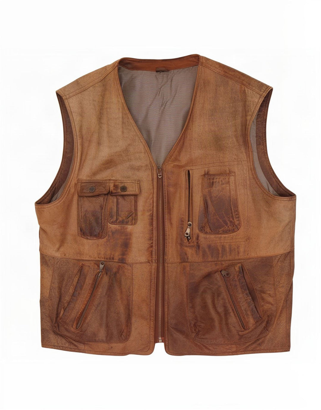 Gilet pratico in pelle da uomo vintage EU 54 2XL Marrone