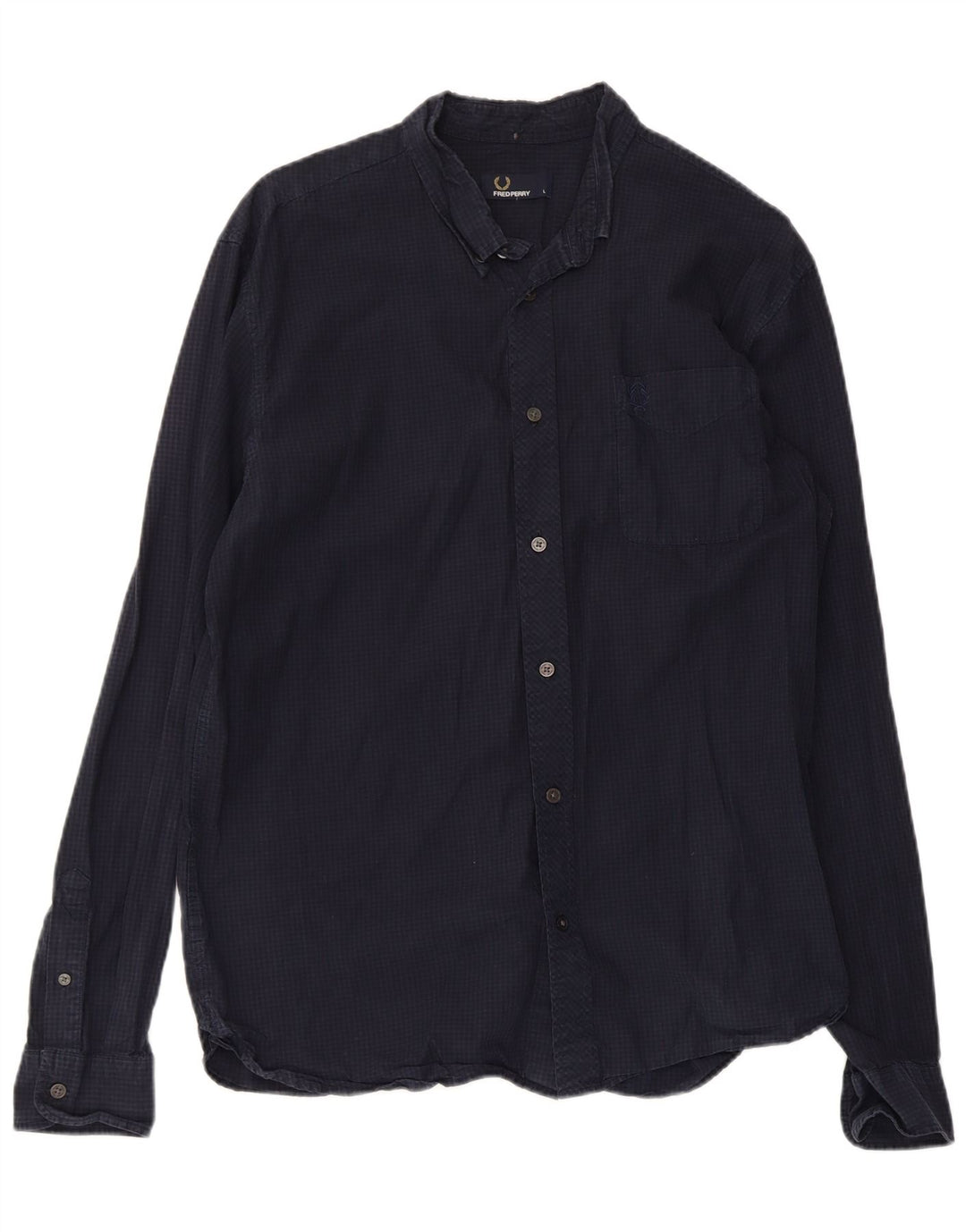 FRED PERRY Mens Shirt Large Navy Blue Gingham Cotton