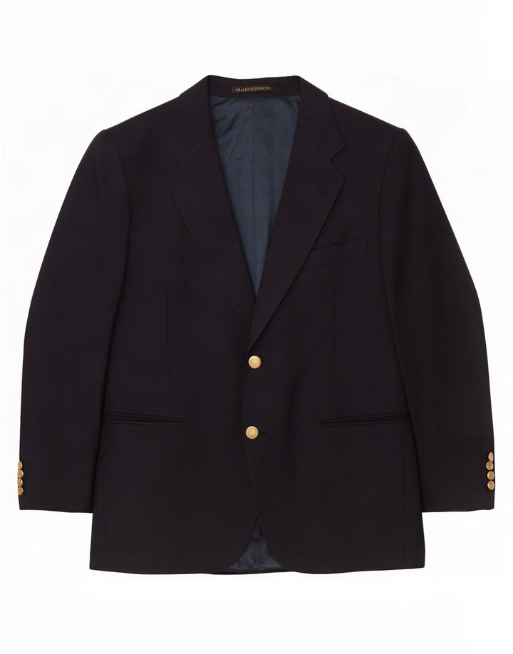 Giacca blazer corta da uomo Marks & Spencer a 2 bottoni grande in lana blu navy