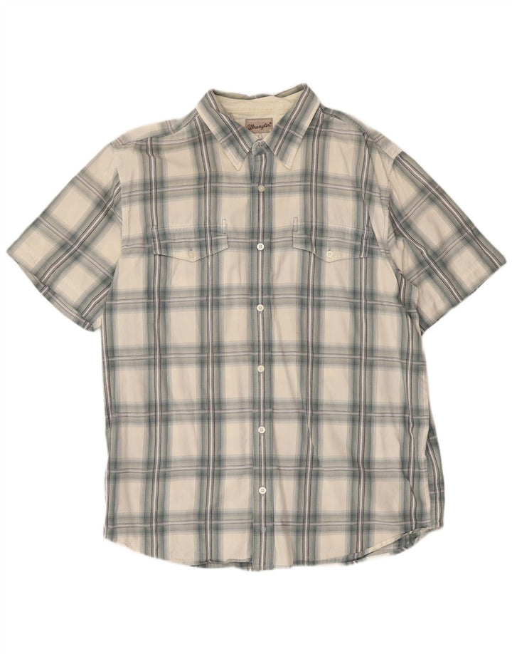 WRANGLER Mens Short Sleeve Shirt XL Off White Check Cotton