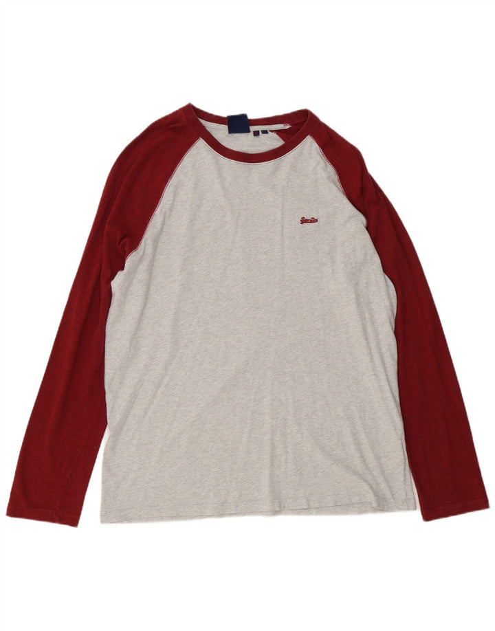 Top da uomo a maniche lunghe Superdry 2XL in cotone color block grigio