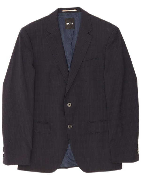 Giacca blazer da uomo a 2 bottoni Hugo Boss EU 48 medio blu navy a quadri classico