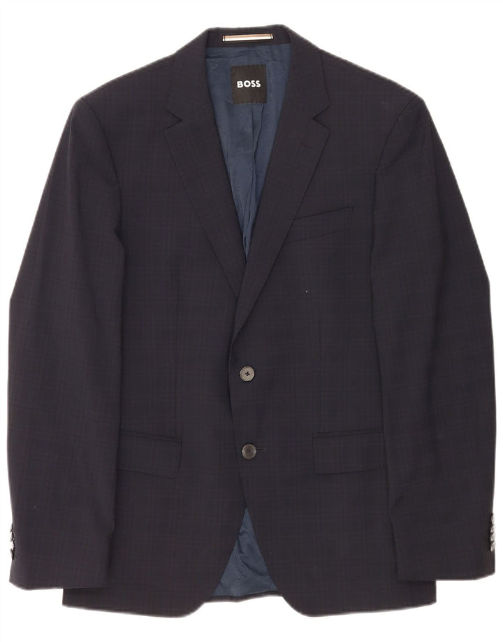 Giacca blazer da uomo a 2 bottoni Hugo Boss EU 48 medio blu navy a quadri classico