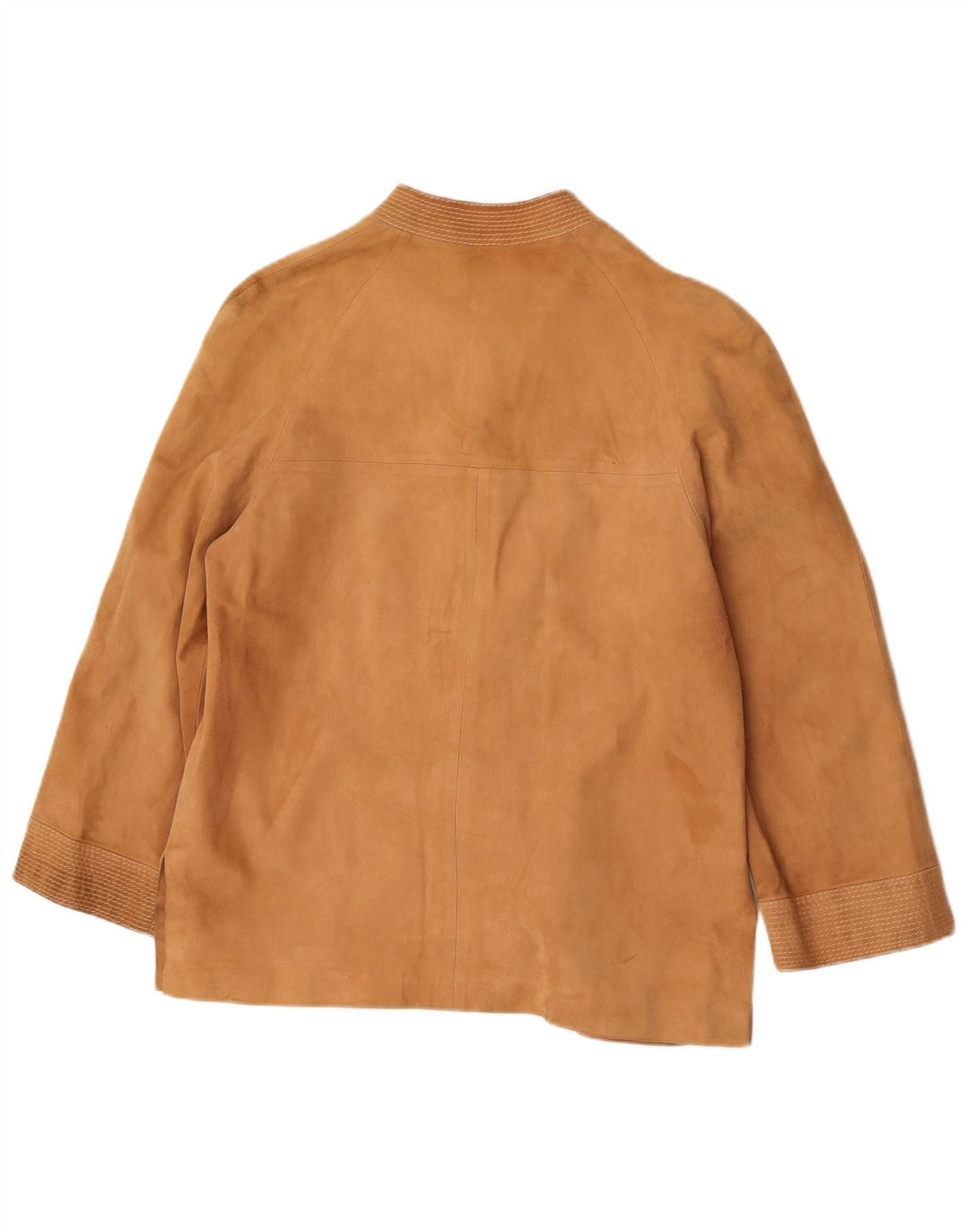 Giacca blazer vintage in pelle scamosciata a 3 bottoni da donna UK 14 beige medio