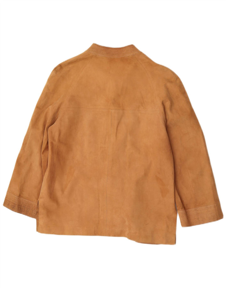 Giacca blazer vintage in pelle scamosciata a 3 bottoni da donna UK 14 beige medio