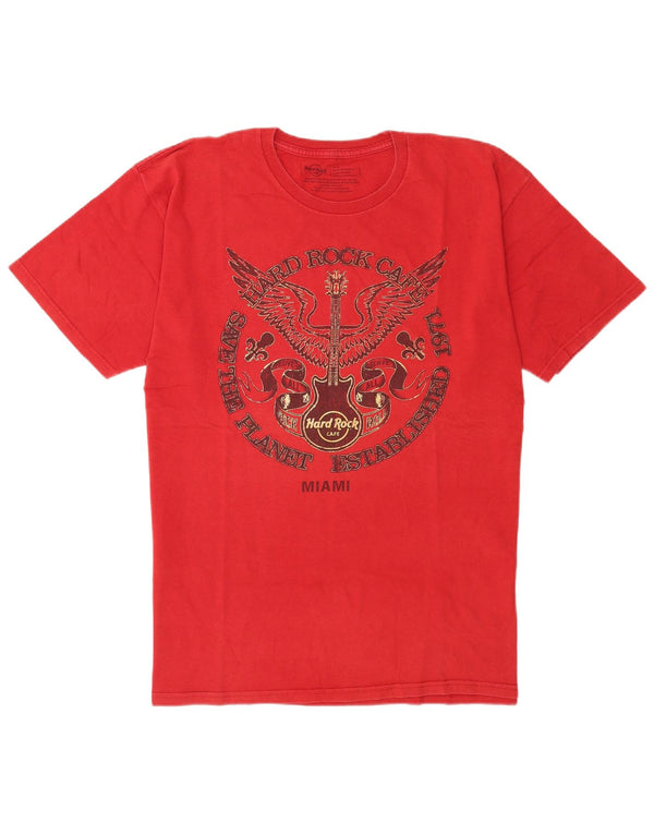 T-shirt grafica da uomo Miami Hard Rock Cafe, grande in cotone rosso