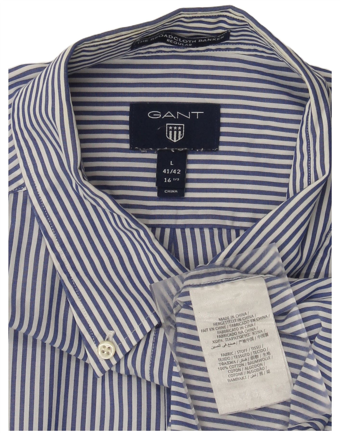 Gant Camicia Regular da Uomo Taglia 41/42 16 1/2 Grande Cotone a Righe Blu
