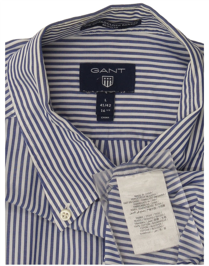 Gant Camicia Regular da Uomo Taglia 41/42 16 1/2 Grande Cotone a Righe Blu