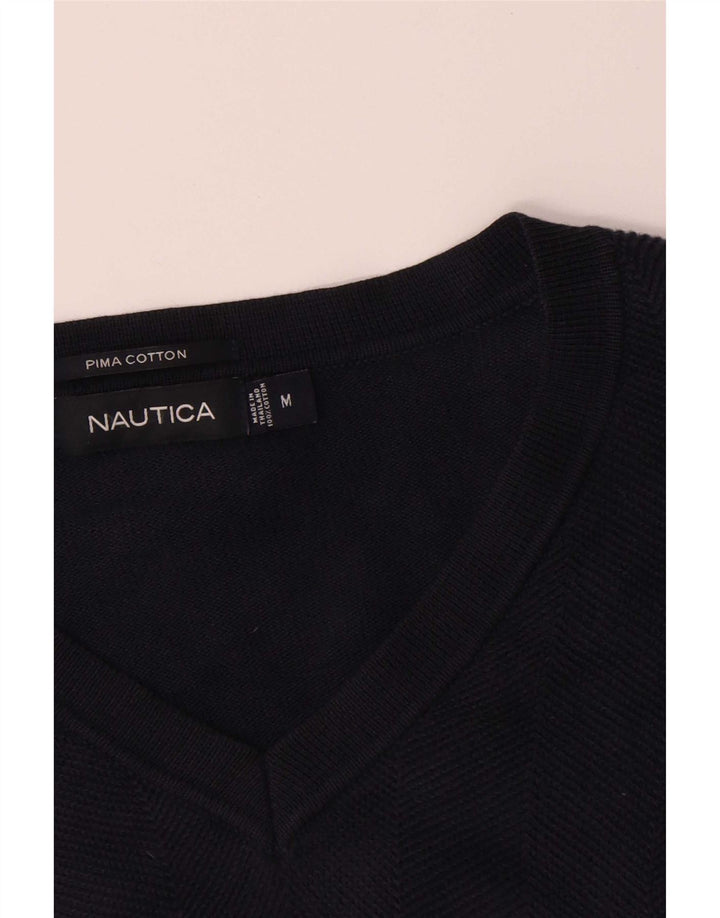 Maglione da uomo con scollo a V Nautica, cotone medio blu navy