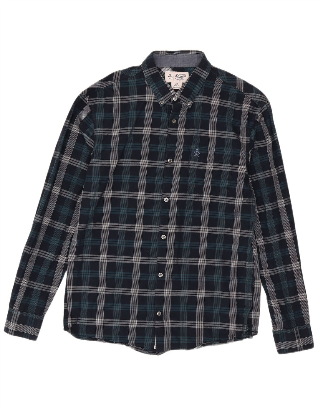 Camicia da uomo Penguin Grande cotone a quadri blu navy