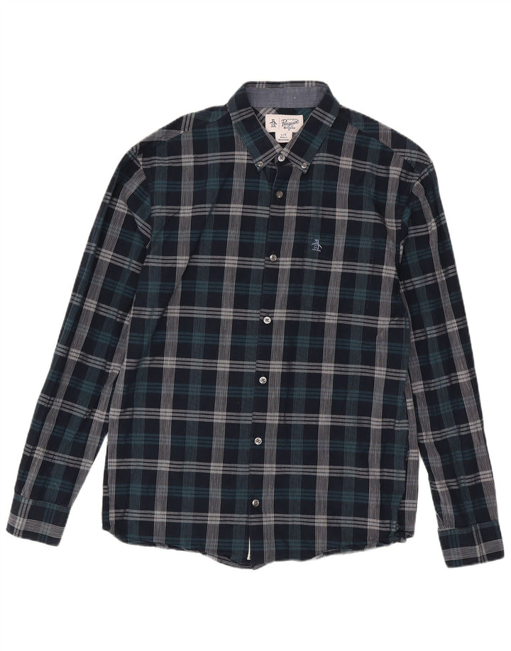 Camicia da uomo Penguin Grande cotone a quadri blu navy