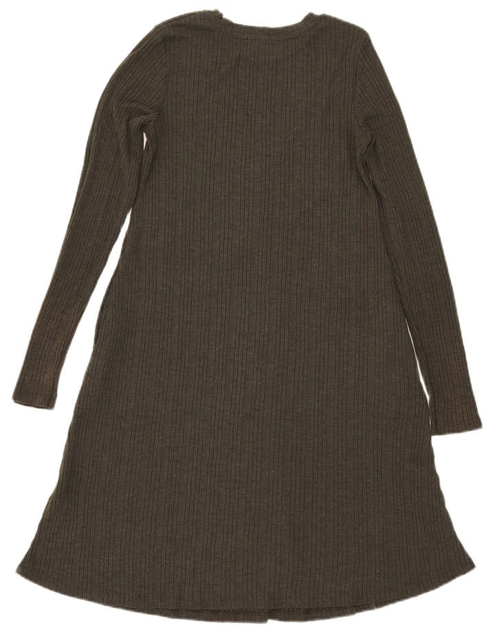 Abito a trapezio a maniche lunghe da donna Marks & Spencer UK 8 piccolo poliestere kaki