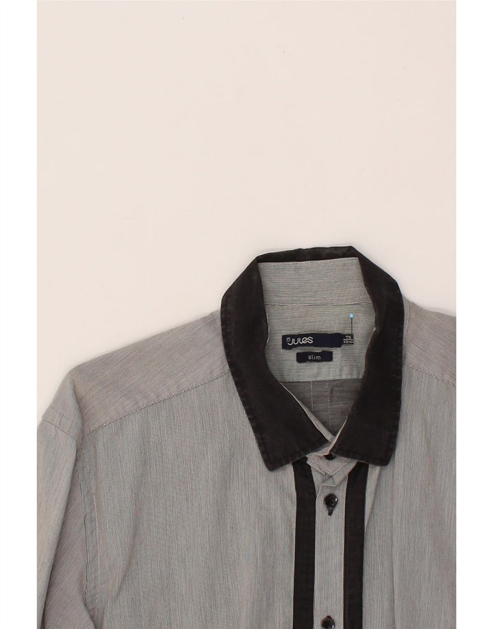 JULES Mens Slim Shirt Size 43/44 Small Grey Cotton Vintage Jules and Second-Hand Jules from Messina Hembry 